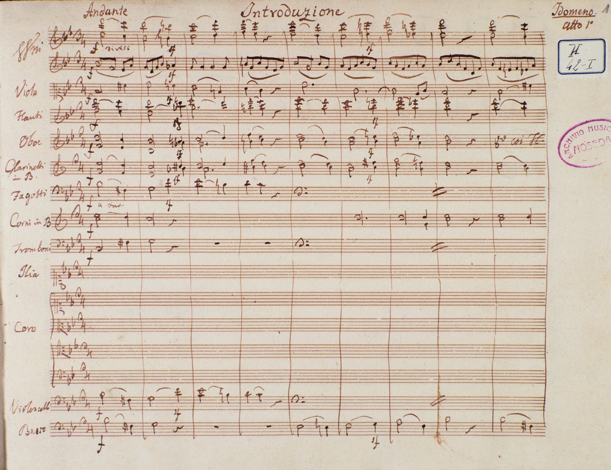 Strona z nutami Idomenee, króla Krety, opera Mozarta, wersja Lichtenthal (1843) autorstwa Unknown artist