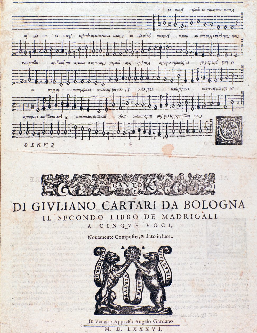 Nuty Page of the Madrigals (druga księga) Giuliano Cartari z Bolonii autorstwa Unknown artist