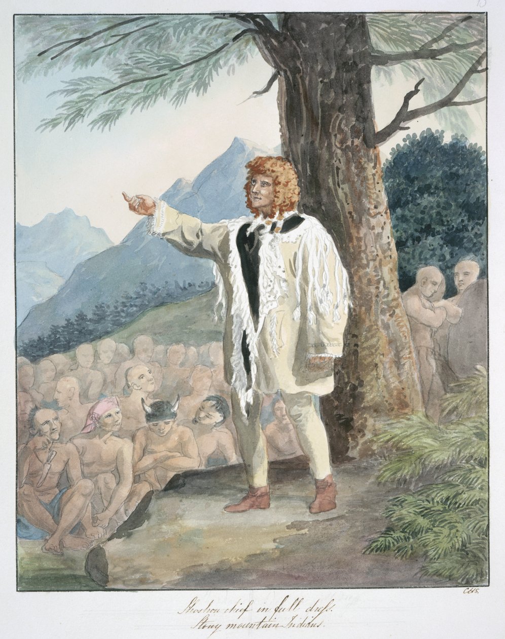 Wódz Shoshone w pełnym stroju, Indianin ze Stony Mountain, ok. 1843-50 (akwarela) autorstwa Unknown artist