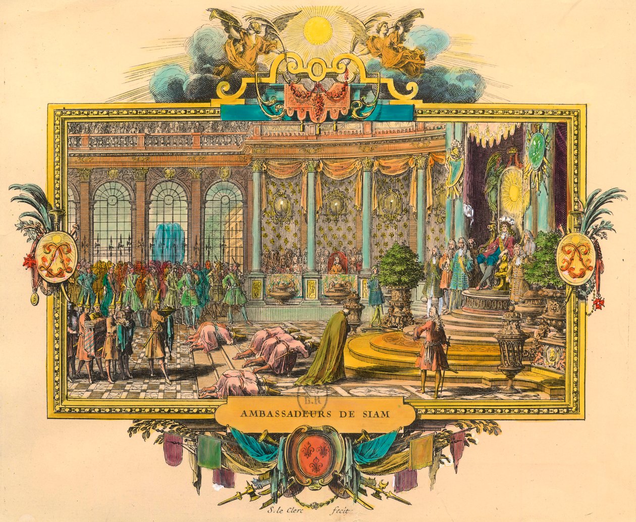 Ambasadorzy Syjamu na dworze króla Ludwika XIV w 1686 r. Grawerowanie. Prywatna kolekcja autorstwa Unknown artist