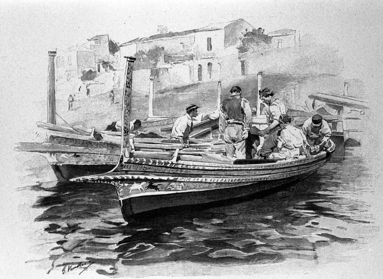 Rybacy sycylijscy z regionu Lipari. Grawerowanie z XIX wieku. autorstwa Unknown artist