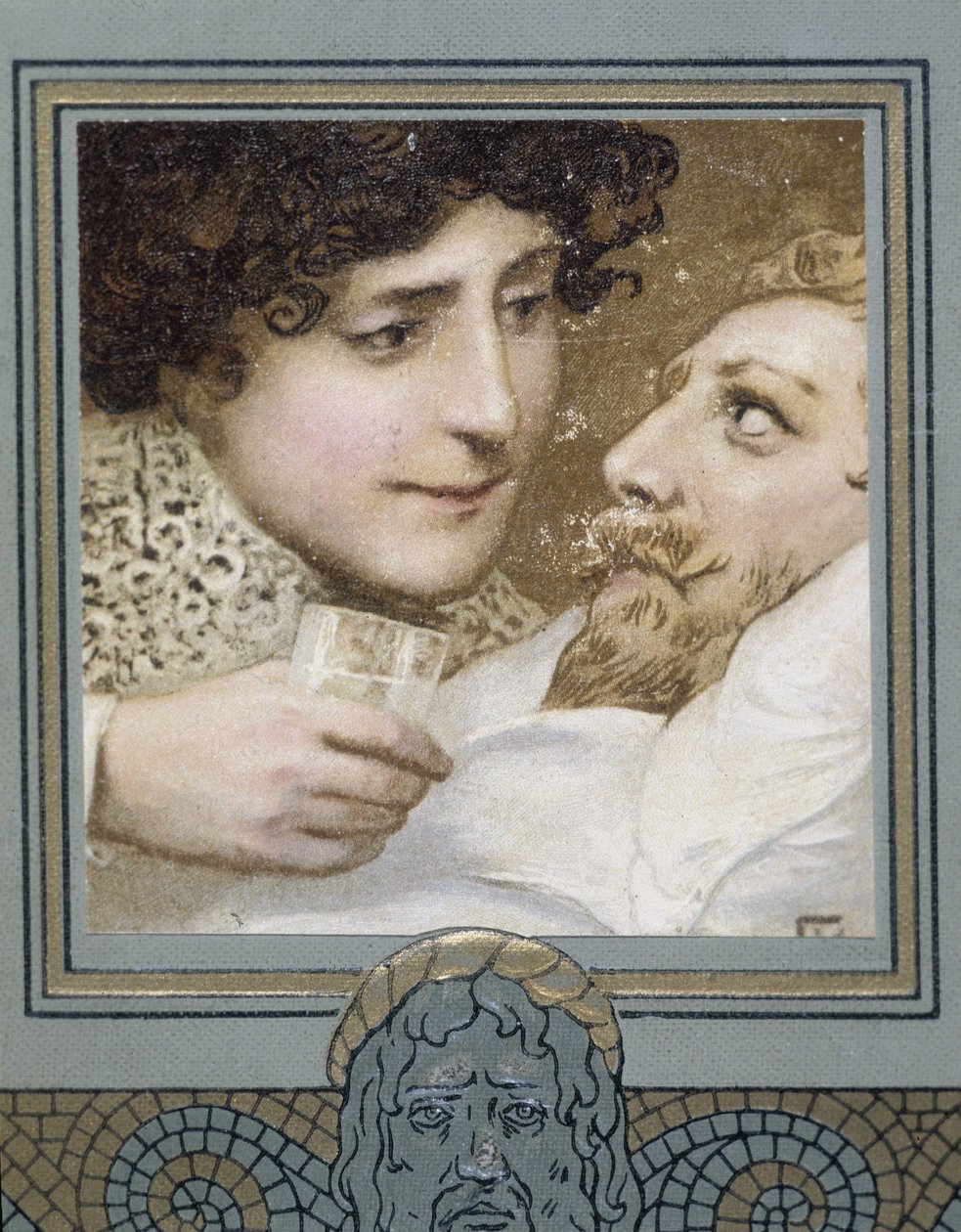 Chory mężczyzna i kobieta podający mu szklankę wody - XIX wiek autorstwa Unknown artist