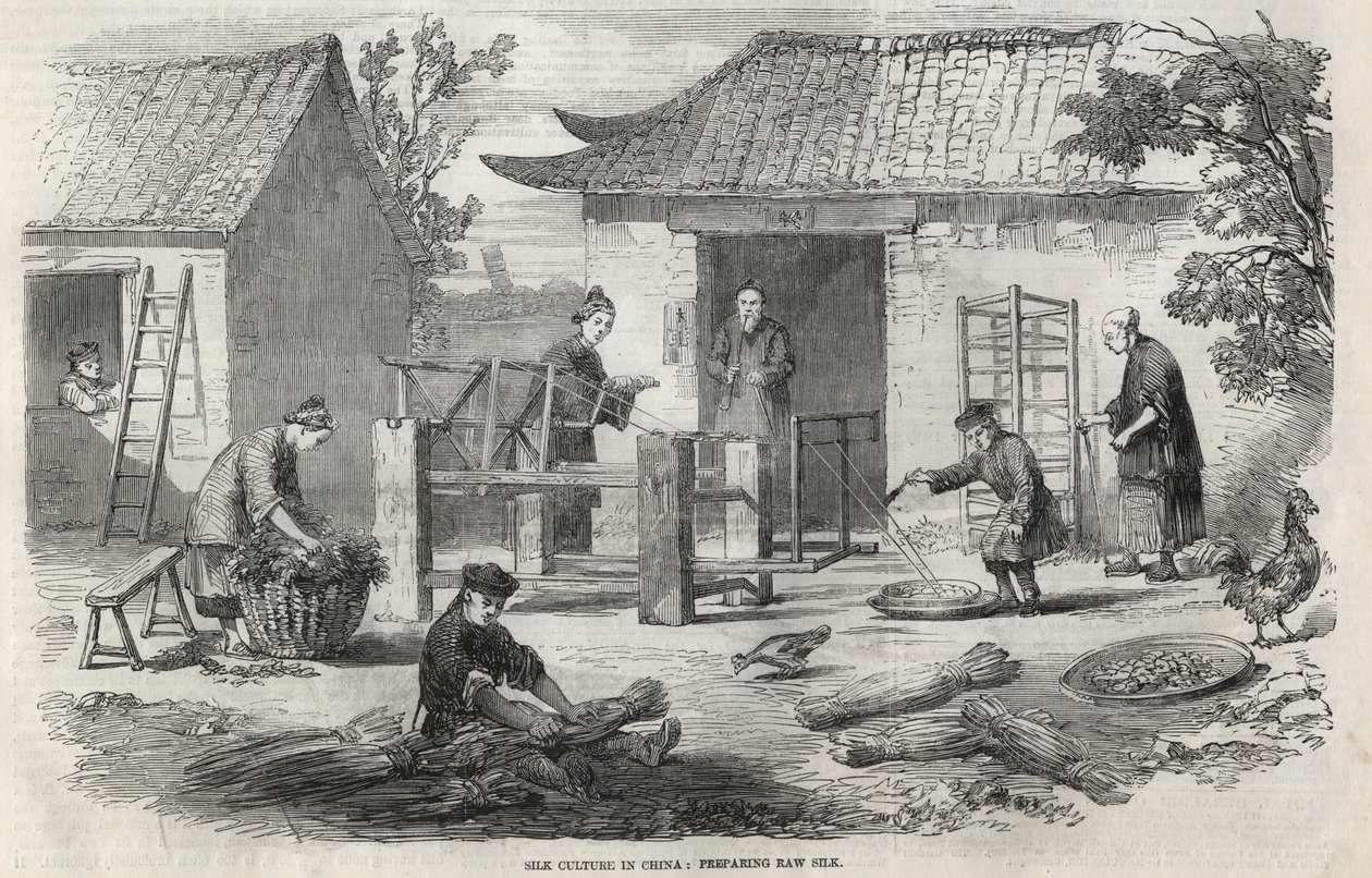 Produkcja jedwabiu w Chinach i różne etapy wytwarzania. autorstwa Unknown artist