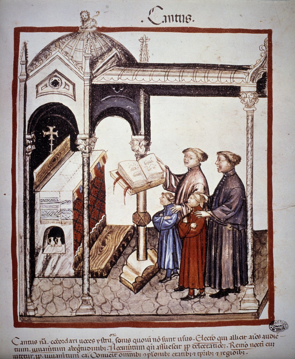 Śpiew (śpiew rodzinny w kościele) - w „Tacuinum Sanitatis”” z XIV wieku. BN, Wiedeń. autorstwa Unknown artist