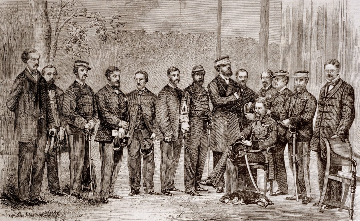 Sir James Hope Grant (1808-1875), brytyjski żołnierz i jego sztab podczas drugiej wojny opiumowej, która trwała od 1856 do 1860 roku. autorstwa Unknown artist