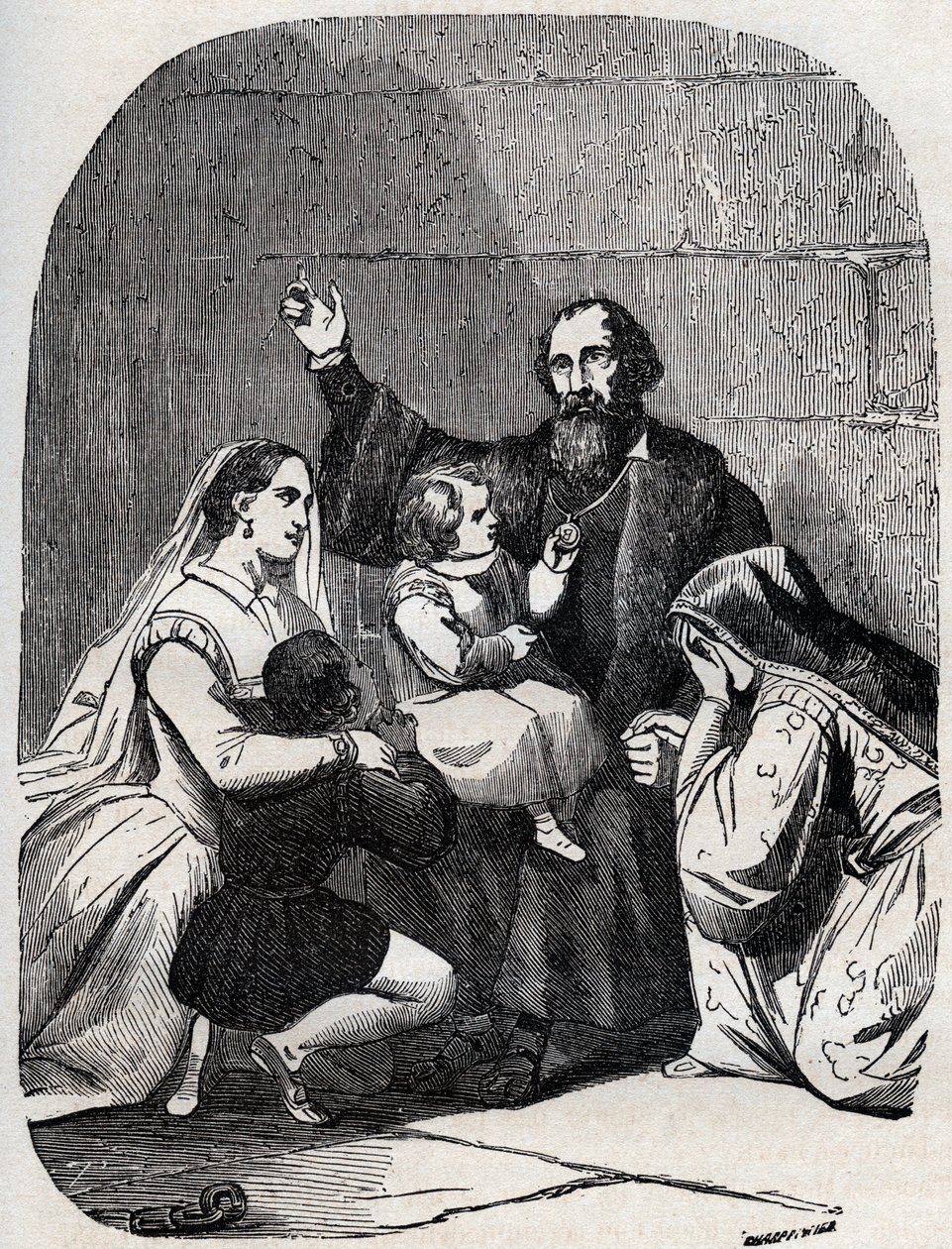 Sir Thomas More (Morus) (1478-1535) i jego córka Margaret i dzieci w więzieniu autorstwa Unknown artist