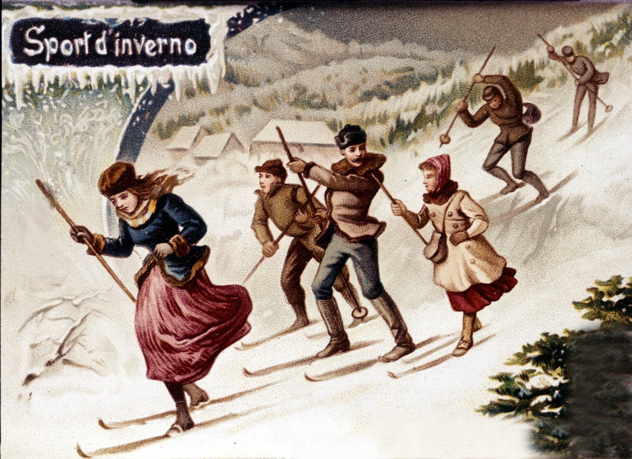Narciarze. Chromo., koniec XIX w. autorstwa Unknown artist