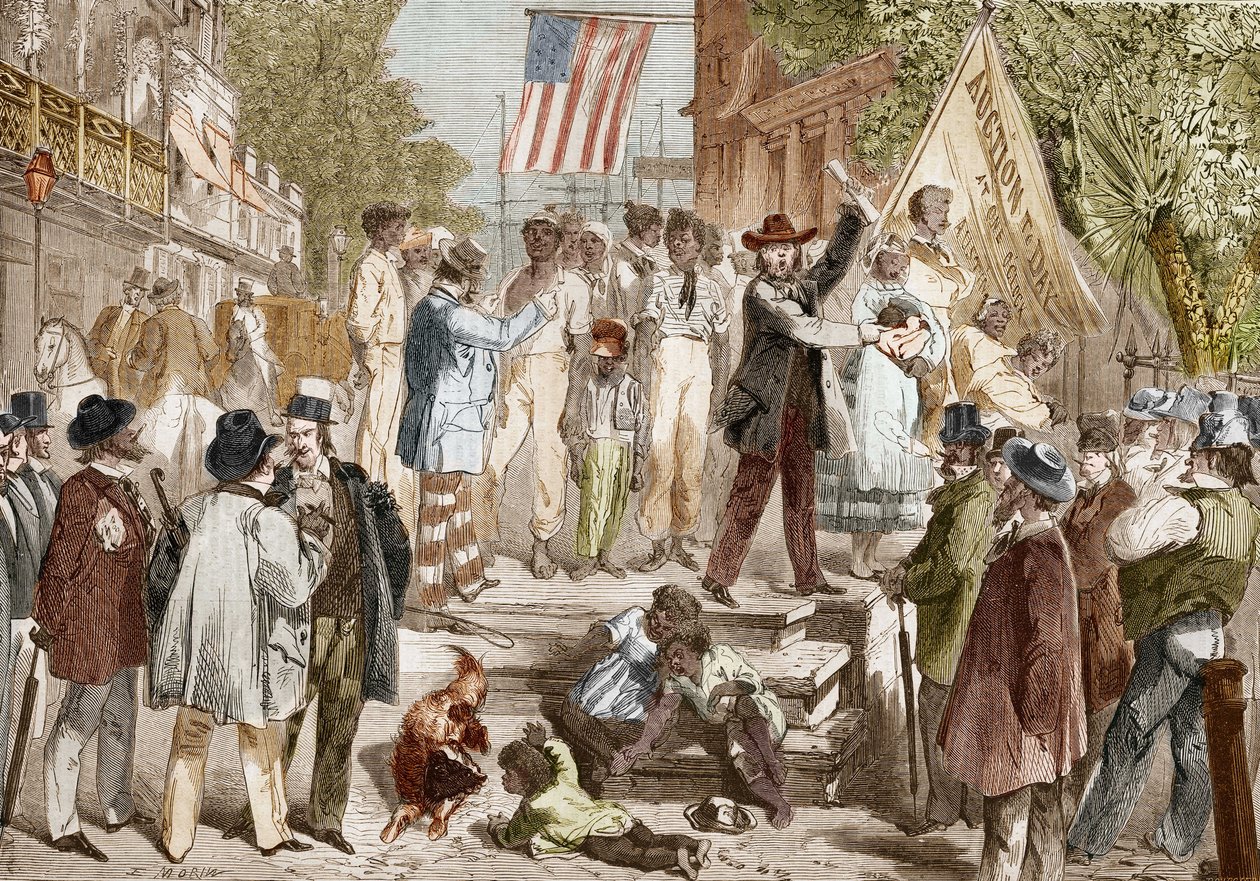 Sprzedaż niewolników do Richmond w Stanach Zjednoczonych w 1864 roku. autorstwa Unknown artist