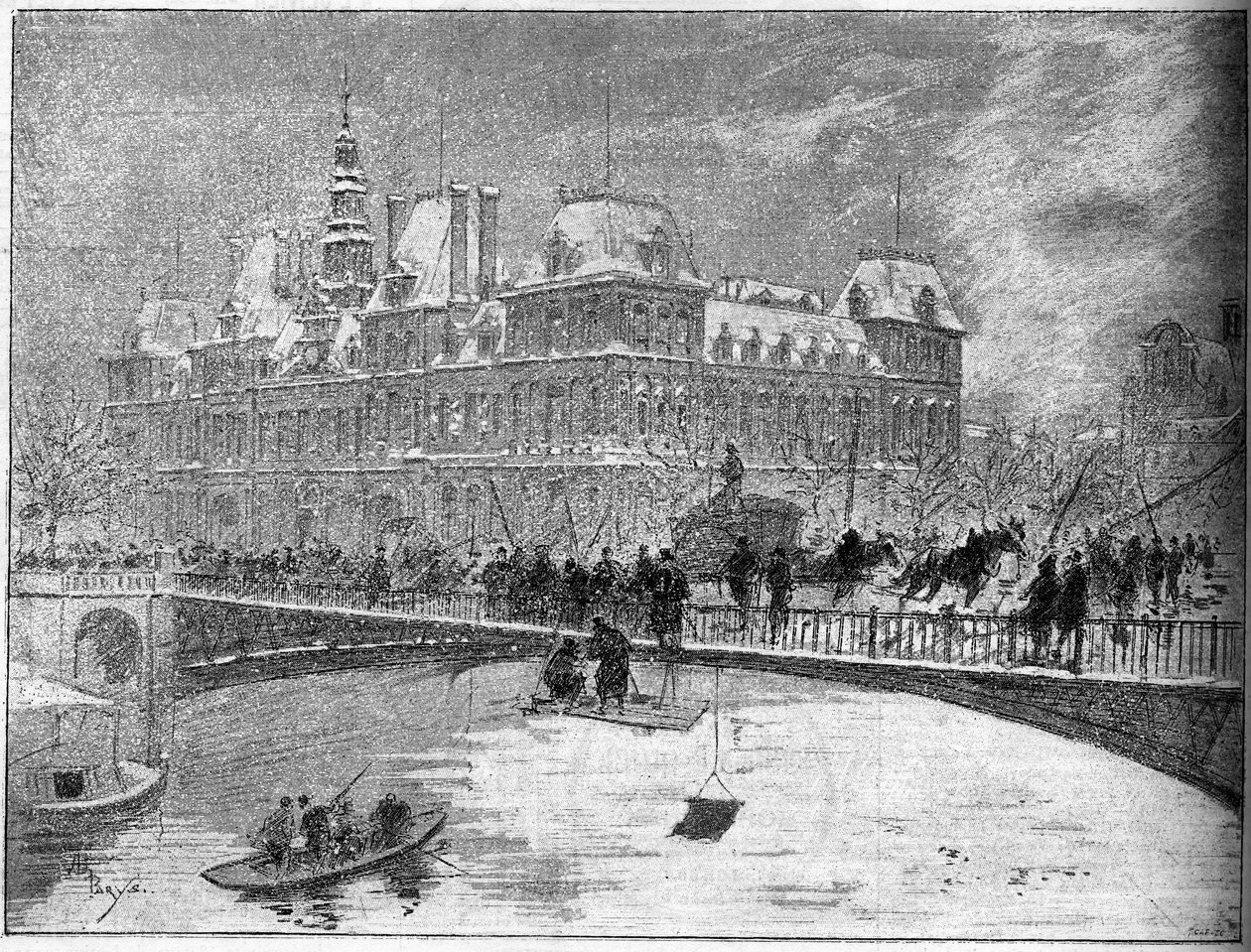 Osunięcie się mostu Arcole w Paryżu w 1888 roku. autorstwa Unknown artist