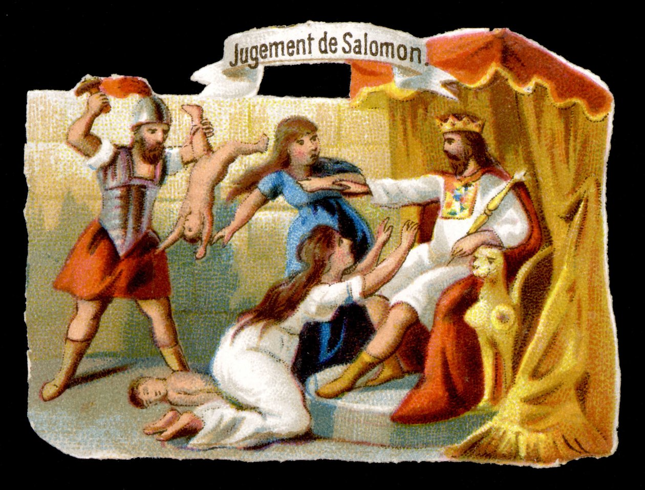 Sąd Salomona z matką poświęcającą się, by uratować swoje dziecko. Chromolitografia XIX wieku. autorstwa Unknown artist
