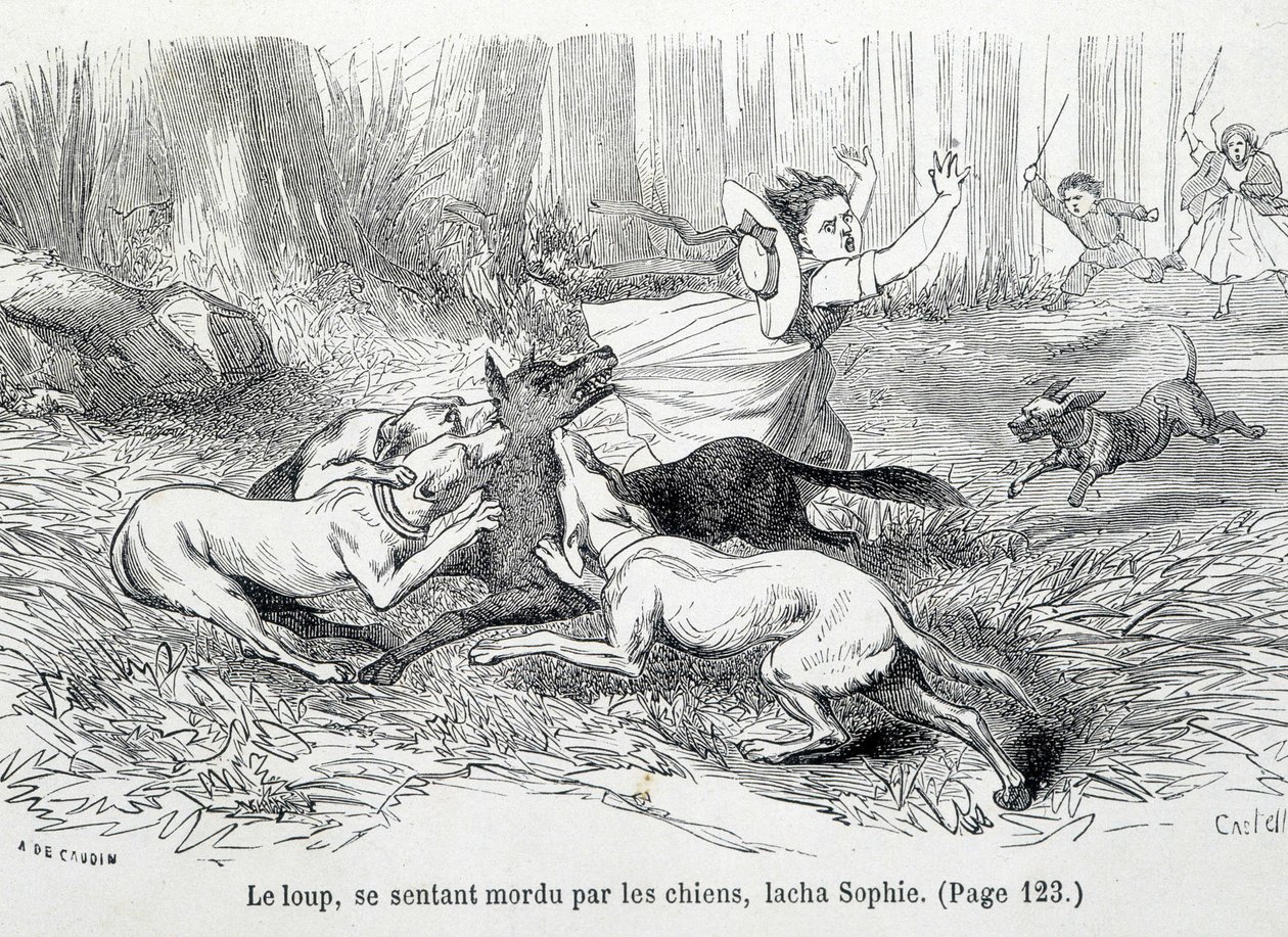 Sophie i wilk - w „Nieszczęściach Sophie” hrabiny Ségur, Hachette autorstwa Unknown artist