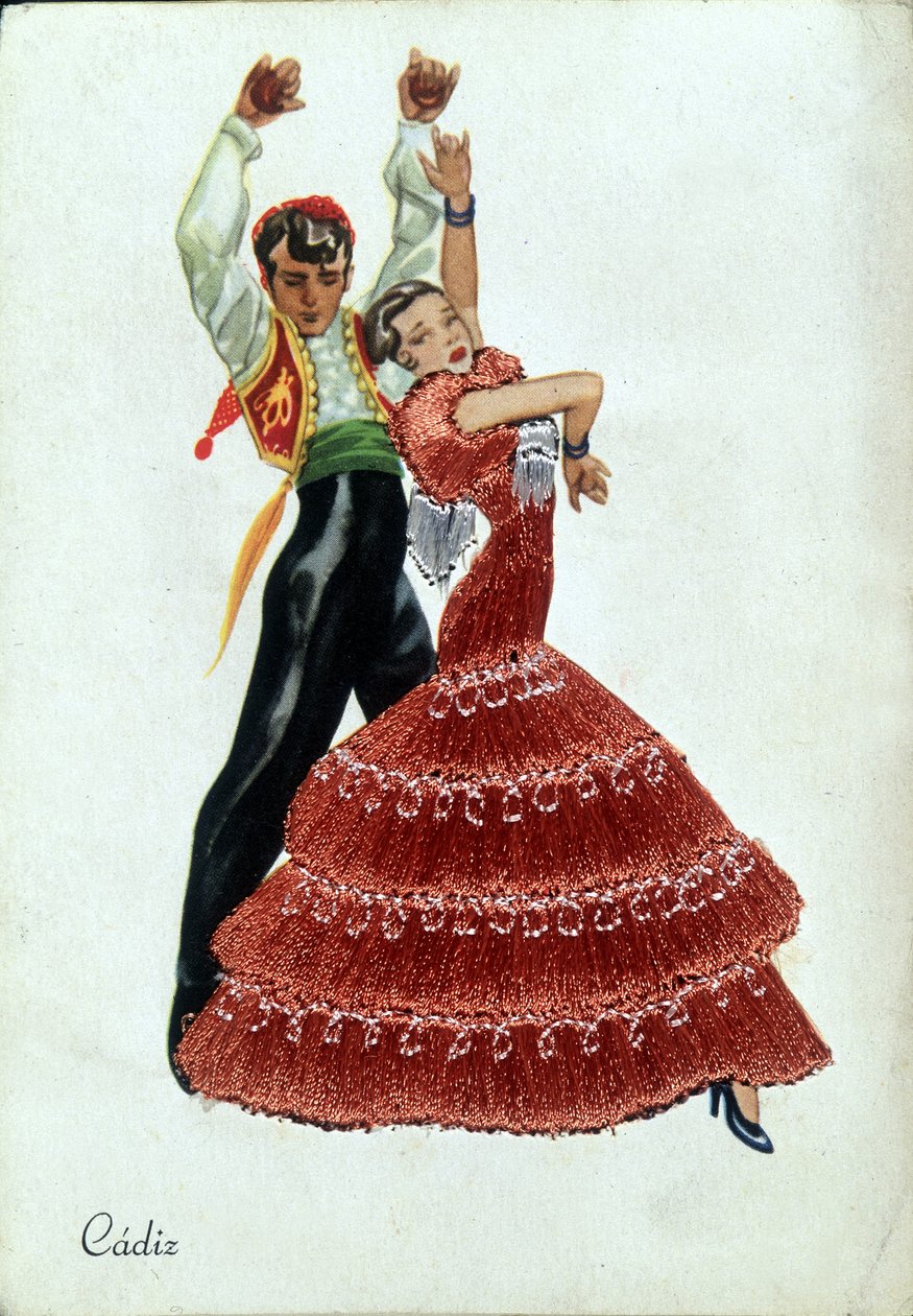 Hiszpańskie tancerki flamenco w tradycyjnych strojach. autorstwa Unknown artist