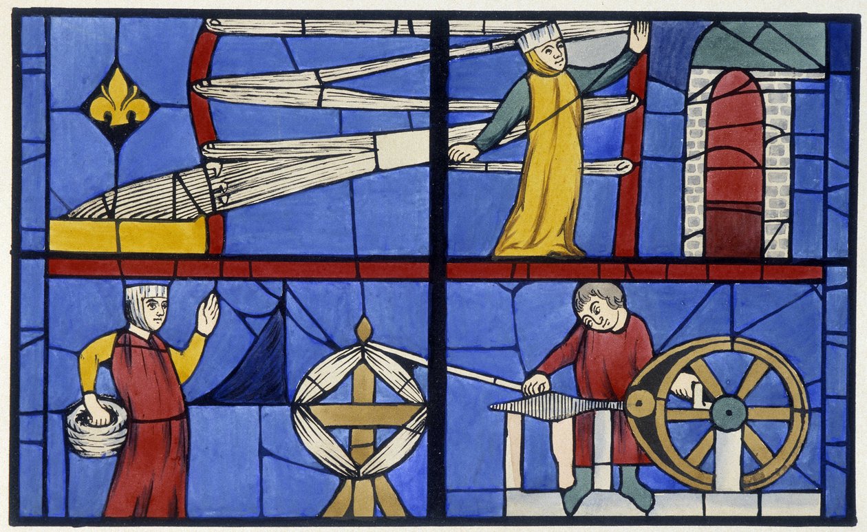 Warsztat przędzalniczy. Porównanie witrażu z Cathedrale d