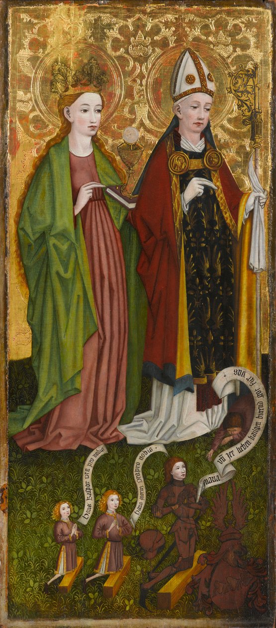 Św. Barbara i św. Walenty z Casparem von Laubenberg i jego synami, ok. 1450 (tempera i olej na desce) autorstwa Unknown artist