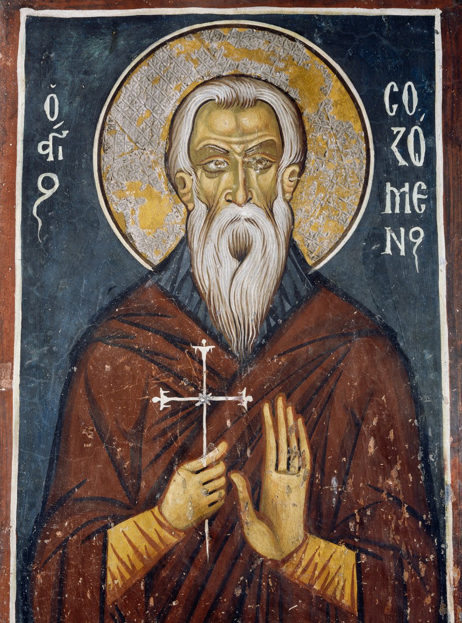 Sozomen, pierwszy święty cypryjski kościół, fresk (1332-1333), bizantyjski kościół Matki Bożej z Asinou (XII w.) (Lista Światowego Dziedzictwa UNESCO, 2001), góry Troodos, Cypr autorstwa Unknown artist