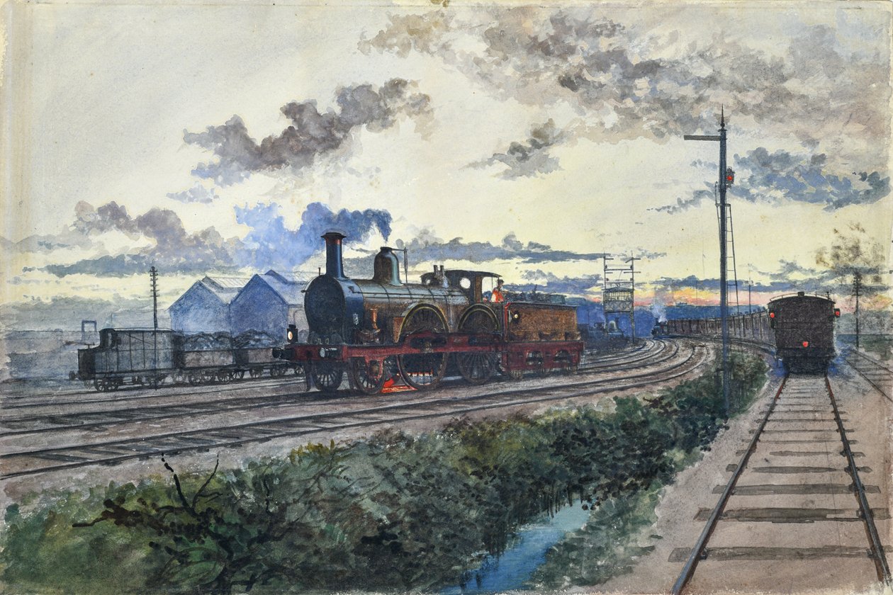 Lokomotywa parowa, ok. 1870 r. (akwarela na papierze) autorstwa Unknown artist