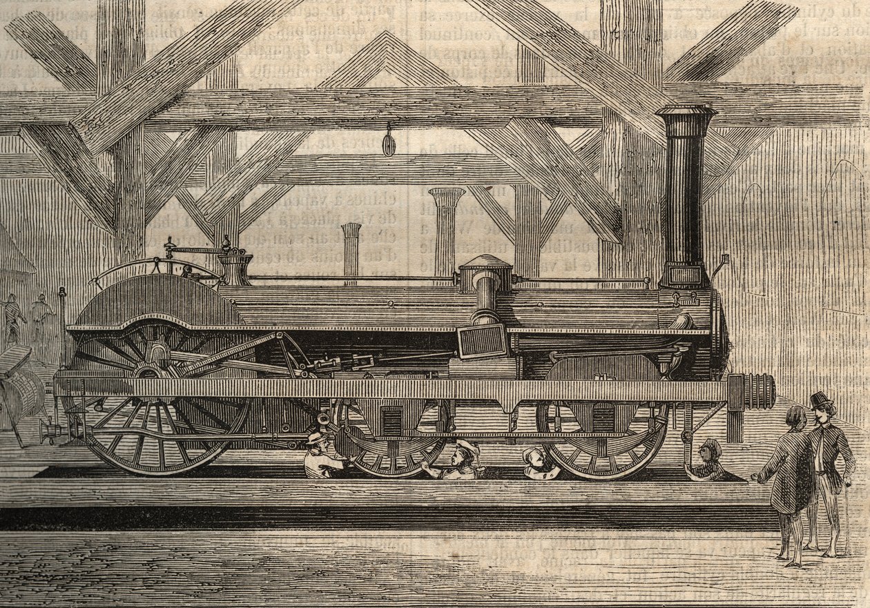 Model lokomotywy parowej, system Crampton o nazwie Thomas Russell Crampton (1816-1888). Grawerunek z 1856 roku. autorstwa Unknown artist