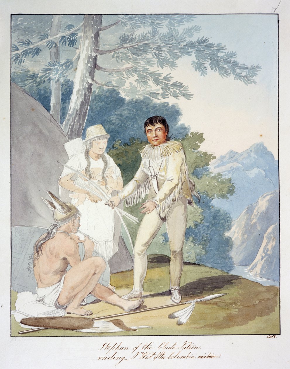 Stephan z narodu Chiche, zamieszkały n. na zachód od rzeki Columbia, ok. 1843-50 (akwarela) autorstwa Unknown artist