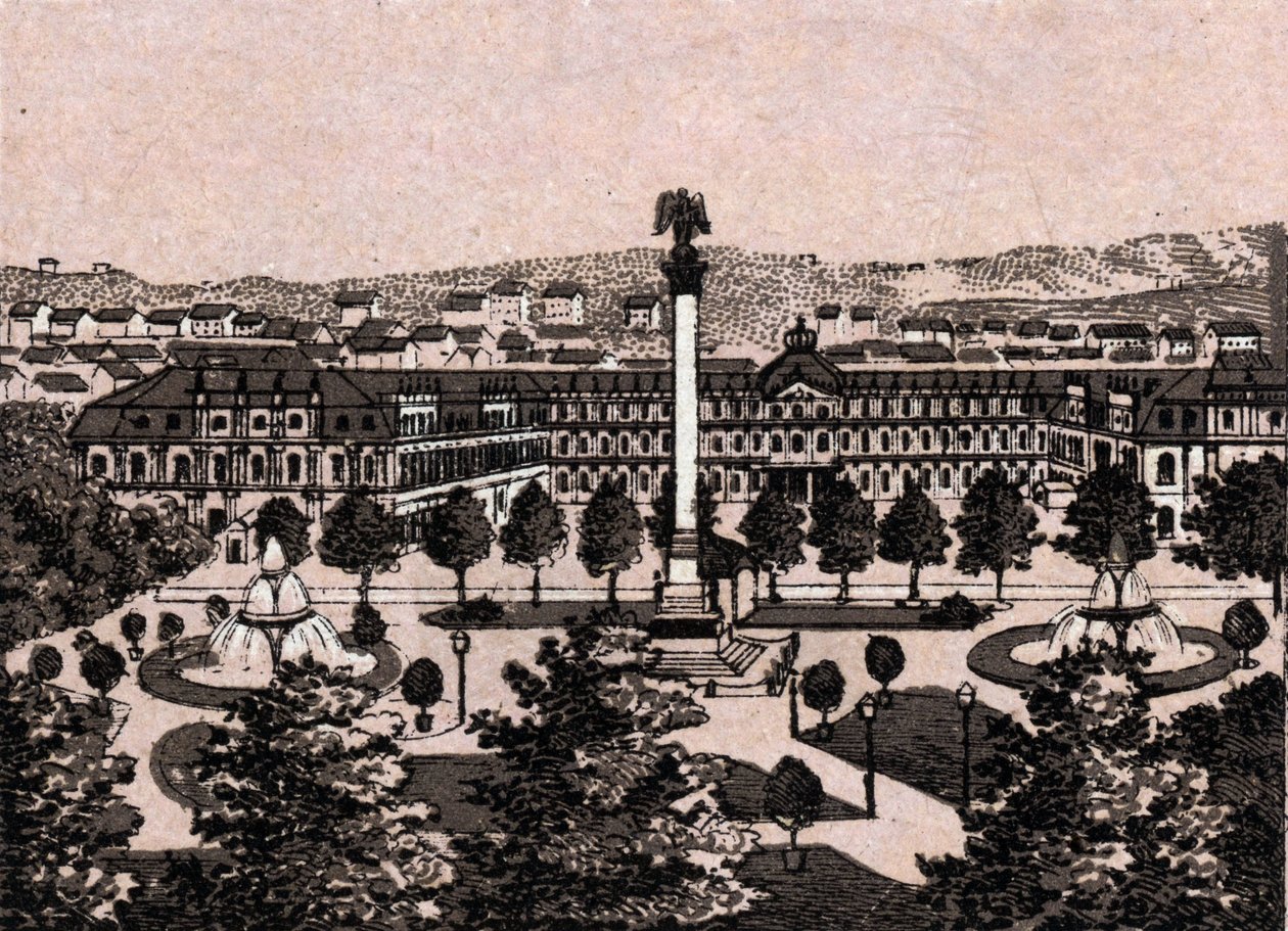 Stuttgart, Niemcy: widok na nowy zamek (nowy zamek). w „” Świat ilustruje 168 odsłon”” Niedatowany (koniec XIX wieku) autorstwa Unknown artist