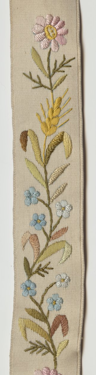 Szelki, ok.1880 (widok szczegółowy), Haftowana biała satyna, skóra, srebro, Producent nieznany autorstwa Unknown artist