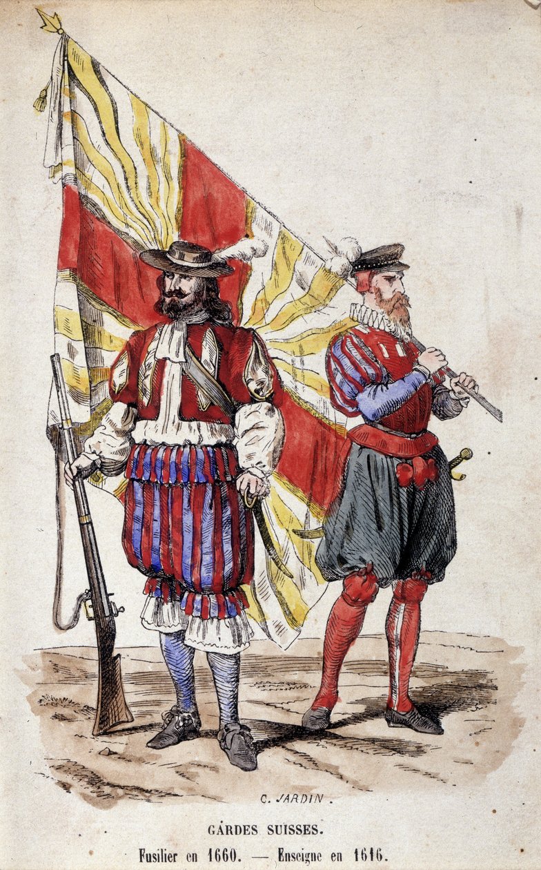 Gwardia Szwajcarska: Fizylier w 1660 i Ensign w 1616. autorstwa Unknown artist