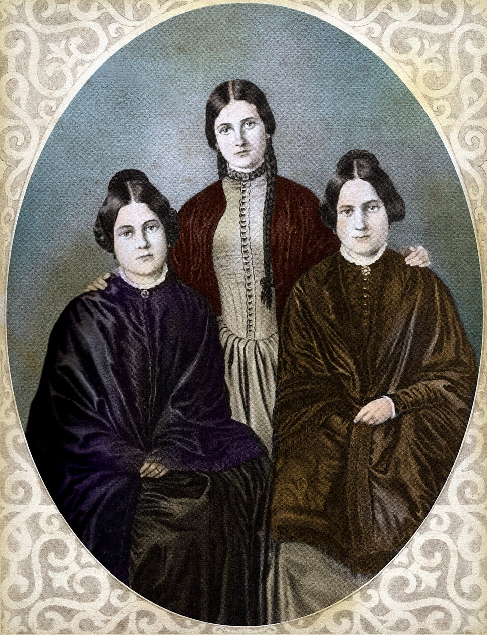 THE FOX SISTERS Margaretta, Kate i Leah pionierki spirytyzmu (Fox Sisters: od lewej do prawej: Margaret lub Maggie (1837-1893), Kate (1828-1892) i Leah (1814-1880), pionierki spirytyzmu i spirytyzmu autorstwa Unknown artist