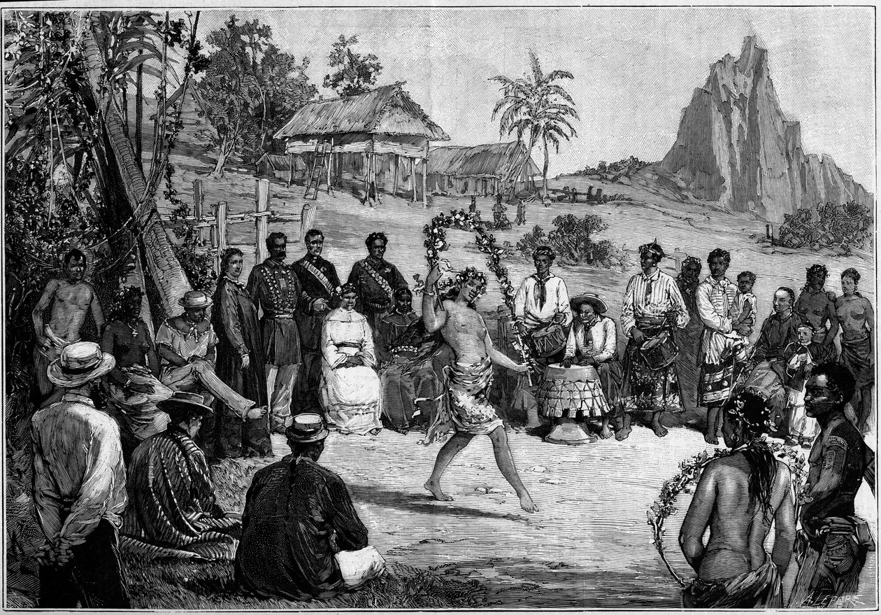 Tahiti: tajskie tańce w Papeete, przed dworem króla Pomare V autorstwa Unknown artist