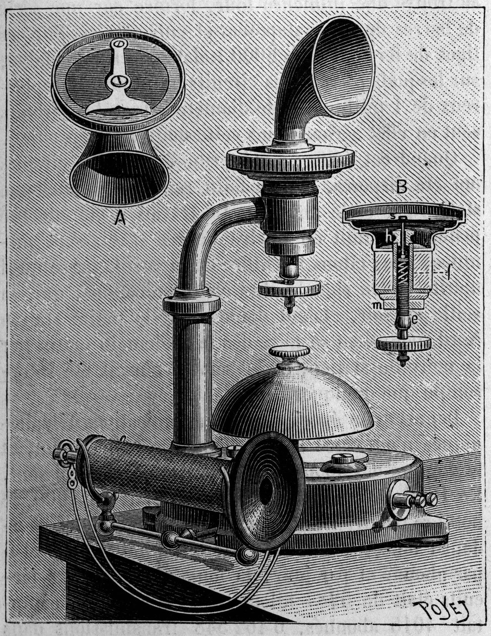 Telefonia w Szwecji: model telefonu firmy Ericsson. Rycina w „Przyroda: przegląd nauk i ich zastosowania w sztuce i przemyśle” z dnia 23 marca 1889 r. autorstwa Unknown artist