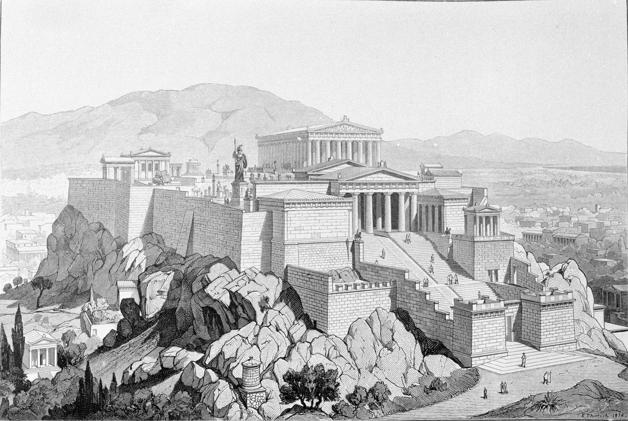 Akropol w Atenach. Grawerowanie z 1861 roku. autorstwa Unknown artist
