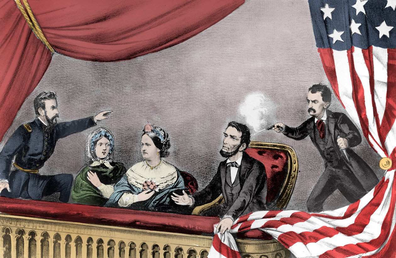 Zabójstwo Abrahama Lincolna przez Johna Wilkesa Bootha w Teatrze Forda w Waszyngtonie 14 kwietnia 1865 - Zabójstwo prezydenta Abrahama Lincolna (1809-1865) 14 kwietnia autorstwa Unknown artist