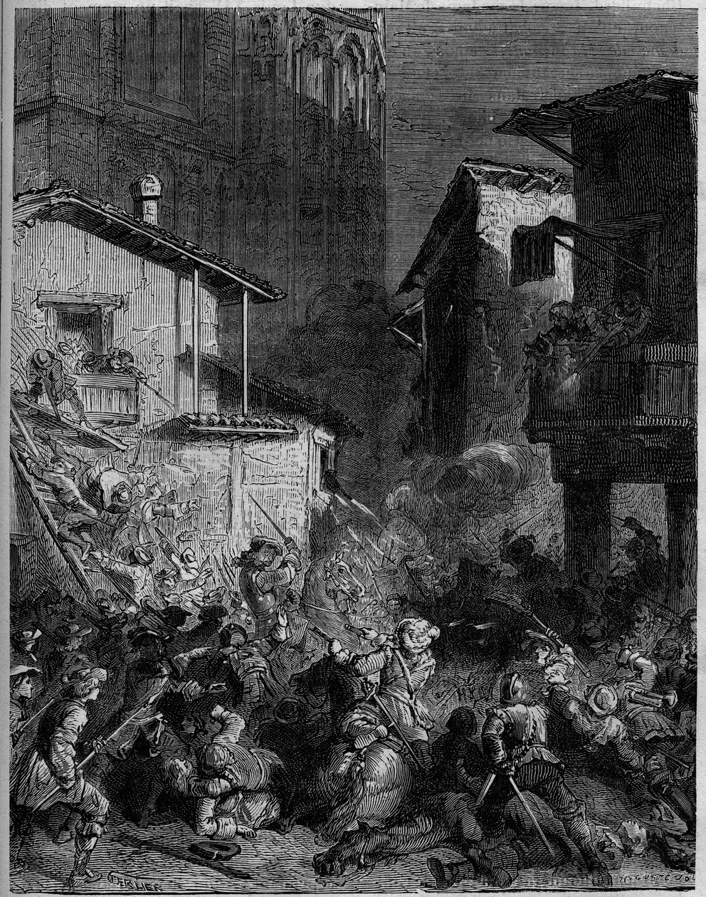 Bitwa pod Cremoną była bitwą wojny o sukcesję hiszpańską, która miała miejsce 1 lutego 1702 r. między Francją a Austrią - La Bataille de Cremone (Cremona) ou Surprise de Cremone 1 lutego 1702 r. a Cremone (północne Włochy) między Francuzami autorstwa Unknown artist