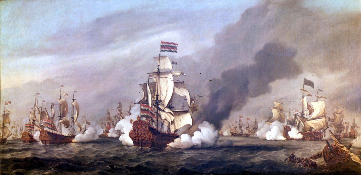 Bitwa Czterech Dni od 11 do 14 czerwca 1666 podczas II wojny angielsko-holenderskiej. Farba olejna. autorstwa Unknown artist