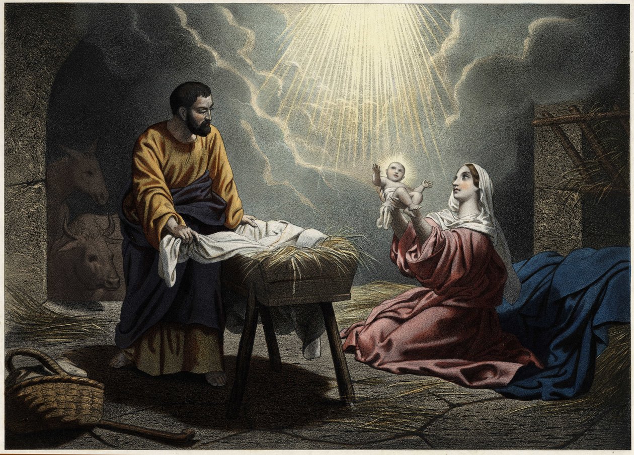 Narodziny Chrystusa. Anonimowy rycina z połowy XIX wieku. autorstwa Unknown artist