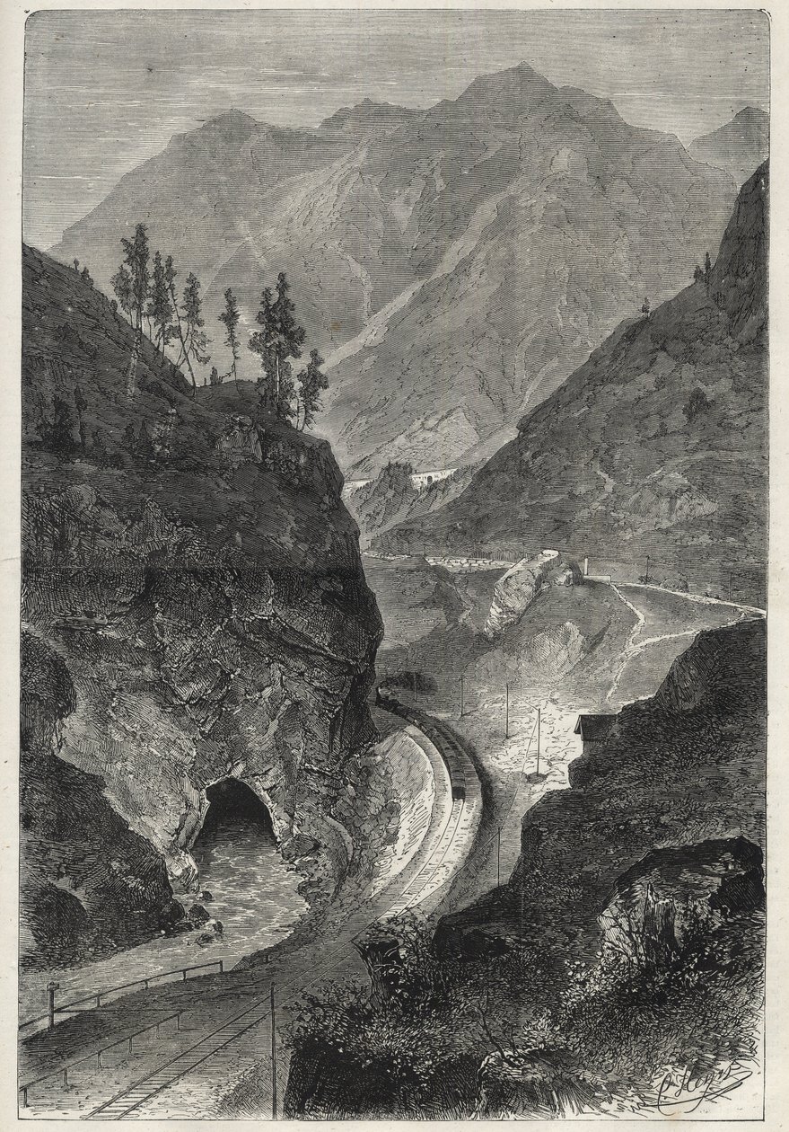 Kolej Brenner (Brennero) do Tyrolu (Tirolo - Tirol) - Grawerowanie 1867 - autorstwa Unknown artist