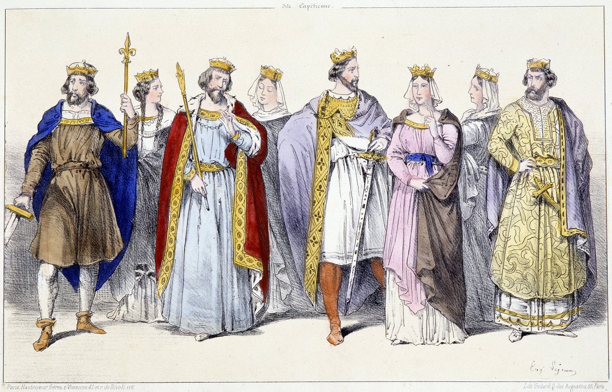 The Carolingians: Hugues Capet, Adelaide, Robert, Constance, Henry I, Anne de Russie, Berthe, Philippe I - in “” Rois et Reines de France en estampes””, Paris, ed. Swift autorstwa Unknown artist