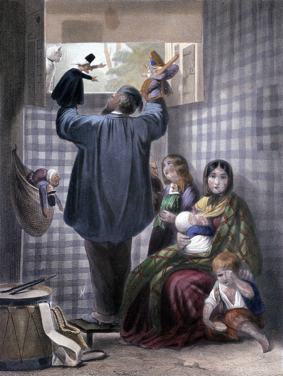 Komedia - Marionetka Montreur i jego rodzina. autorstwa Unknown artist