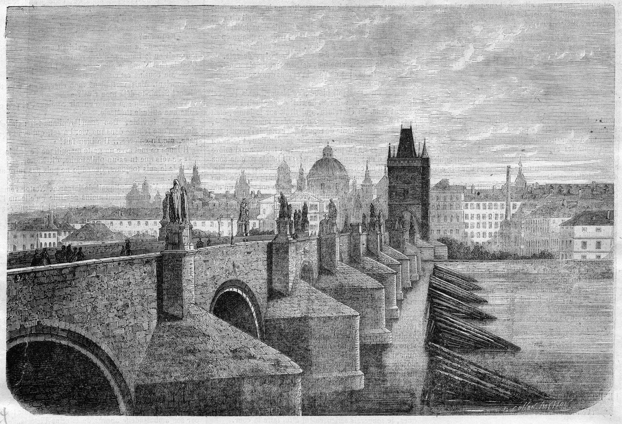 Most Karola w Pradze - rycina w „”The Illustrous Journal”” autorstwa Unknown artist