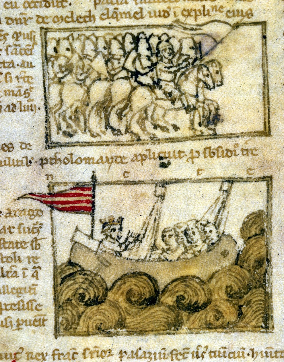 Krzyżowcy podróżujący do Ziemi Świętej. Od „Pielgrzymki do Ziemi Świętej”. Rękopis z XII wieku. Biblioteca Marciana, Wenecja. autorstwa Unknown artist