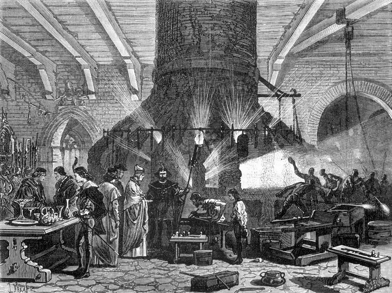 Doża Wenecji zwiedzająca hutę szkła Murano – w „Cudach przemysłu” Louisa Figuier autorstwa Unknown artist