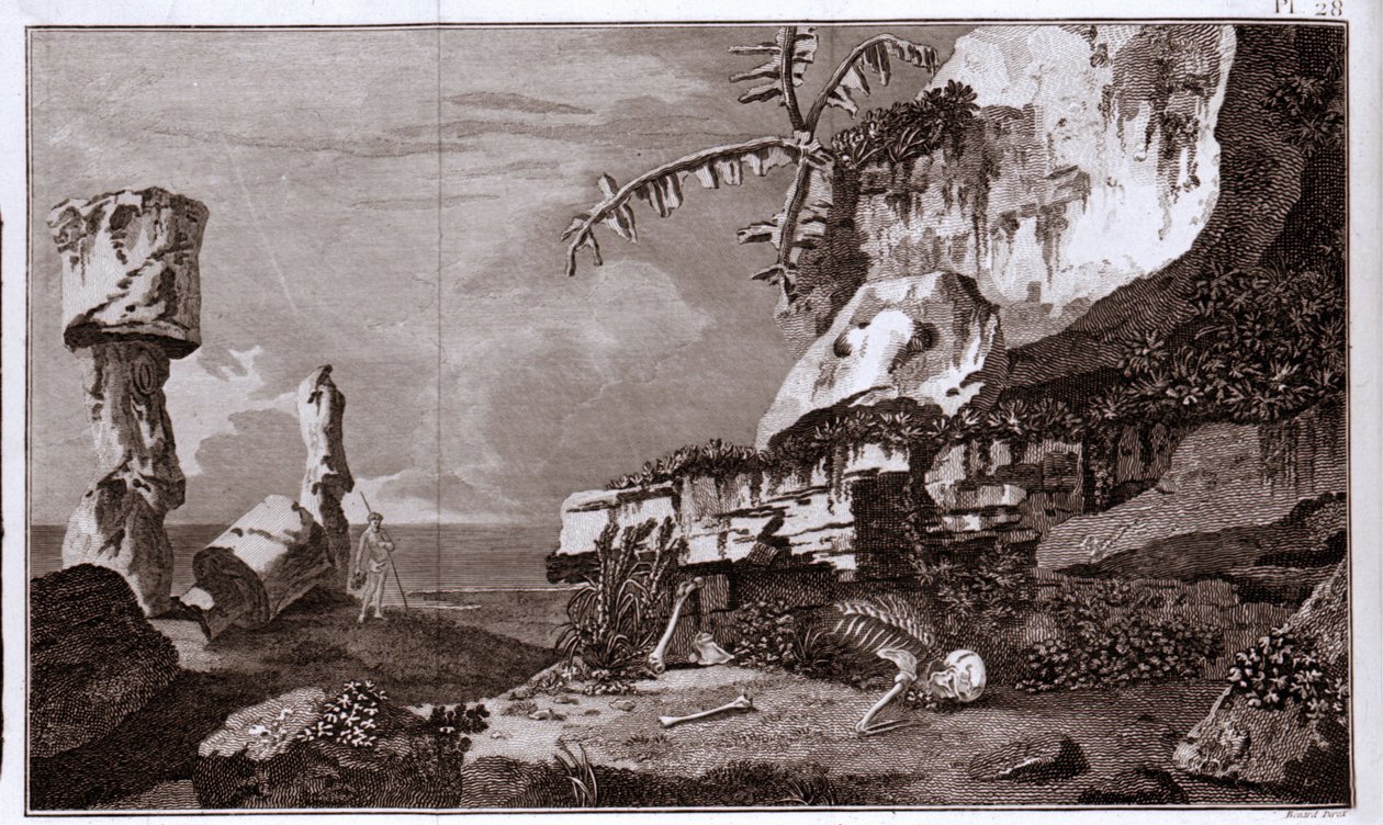 Wyspa Wielkanocna (Rapa Nui) w Polinezji według „kucharza Viaggi del Capitano”, rycina z XIX wieku. autorstwa Unknown artist