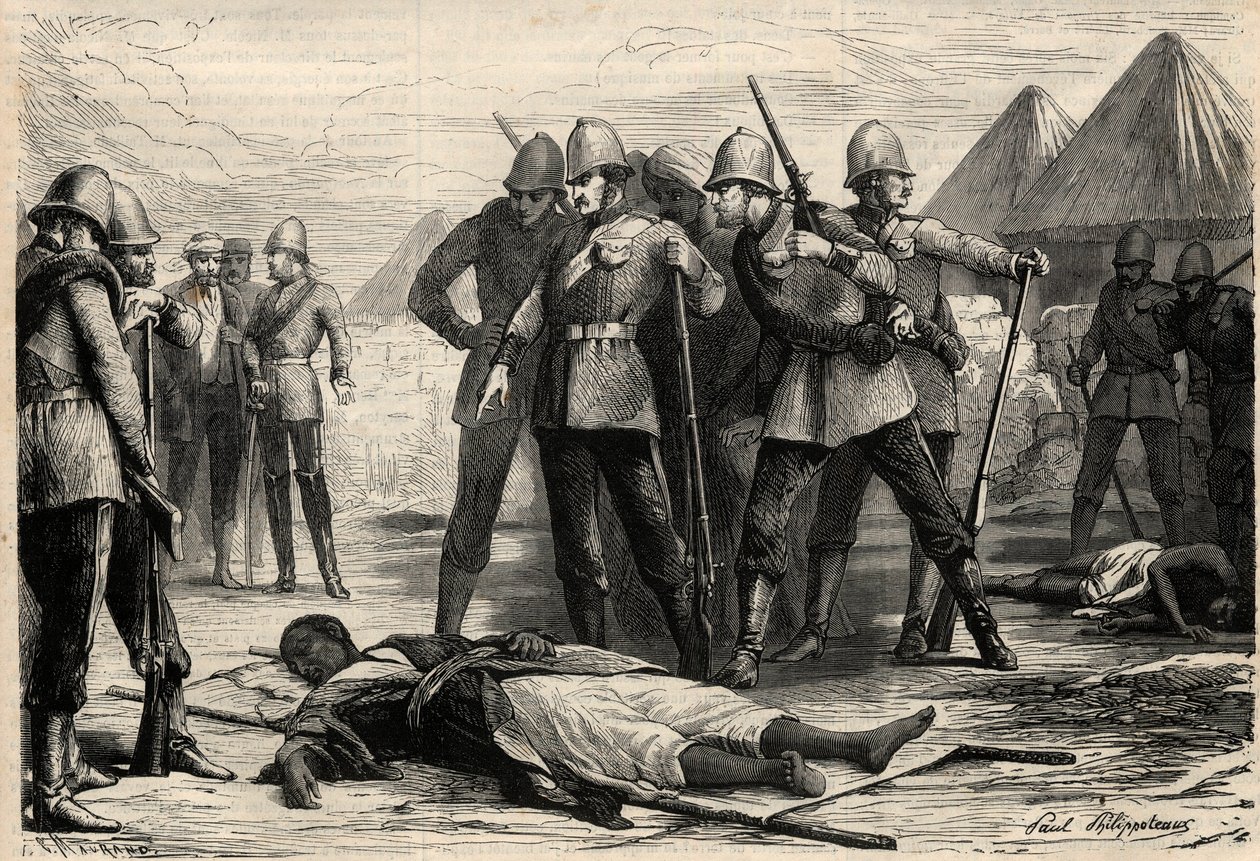 Cesarz (negus) Etiopii Theodoros II (Tewodros) zmarł 13 kwietnia 1868 r. po zdobyciu Magdali przez Anglików, dokąd negus się wycofał. Grawer w „”L