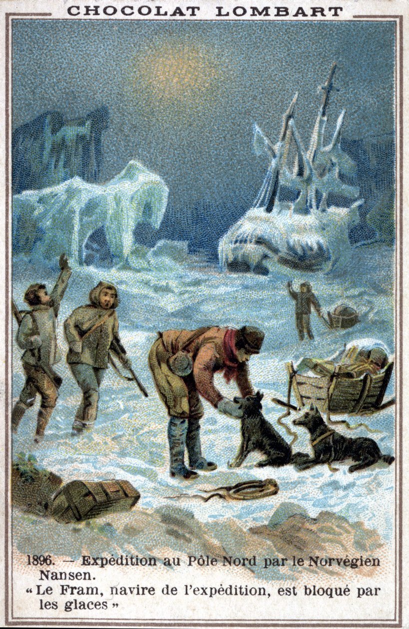 Fram, łódź norweskiego odkrywcy Fridtjofa Nansena, złowiona w lodzie Oceanu Arktycznego w 1896 roku. autorstwa Unknown artist