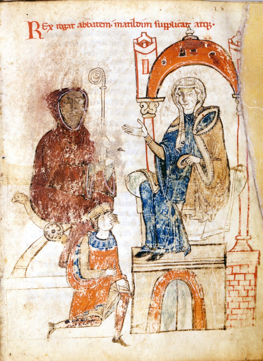 Cesarz germański Henryk IV (1050 - 1106) w stroju pokutnika błaga o przebaczenie papieża Grzegorza VII (Hildebrand: 1015/20 - 1085), który schronił się w zamku hrabiny Matyldy z Toskanii (1046 - 1115) w Canossie. 25-28 stycznia autorstwa Unknown artist