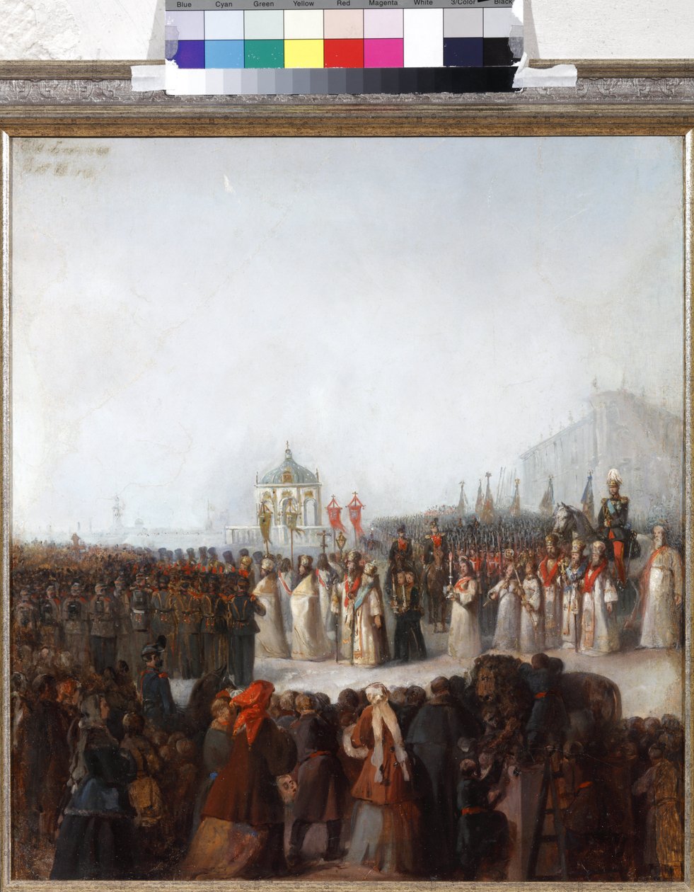 Wielkie Błogosławieństwo Wód nad Newą autorstwa Anonimowego. Olej na tekturze autorstwa Unknown artist