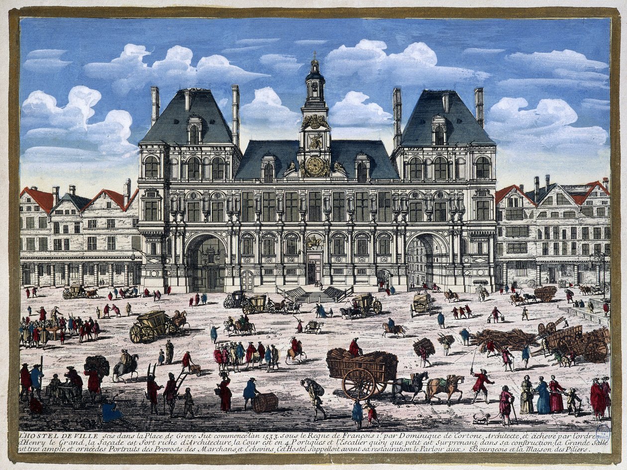 Hôtel de Ville de Paris i jego plac w XVI wieku - grawer autorstwa Unknown artist