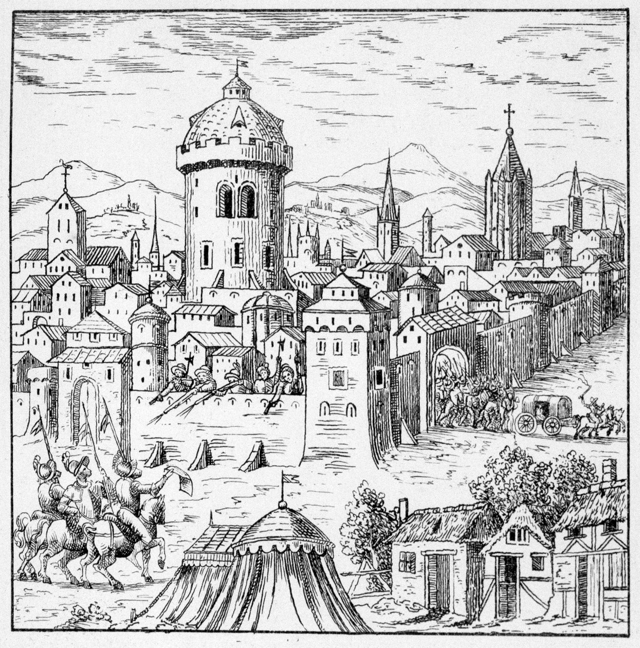 Hugenoci w Amboise, gdzie był król Franciszek II (Zaklęcie Amboise) - w „”Zbiór 39 figurek przedstawiających klęski Francji od 1562 do 1586””; Imprimerie Louisa Perrina autorstwa Unknown artist