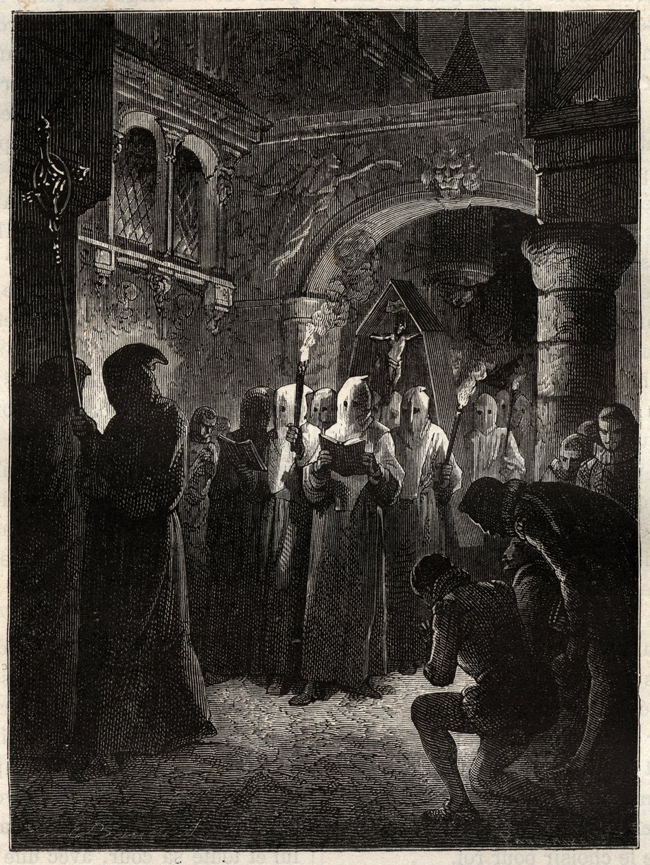 Król Francji Henryk III (1551-1589) w białym pokutnym garniturze”” Procesja Konfraterni ustanowiona przez króla 23.03.1585 (Król Francji Henryk III w białej procesji pokutnej) autorstwa Unknown artist