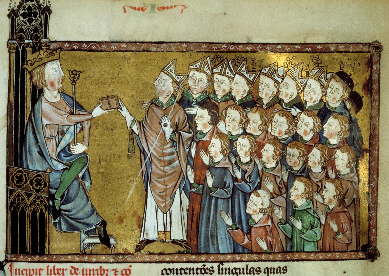 Król Francji Ludwik X Hutin (1289-1316) przekazał Kartę Normanom dnia 19.03.2013, proponując księciu Normandii większą niezależność i mniejsze podatki. Miniatura z XIV-wiecznego rękopisu autorstwa Unknown artist