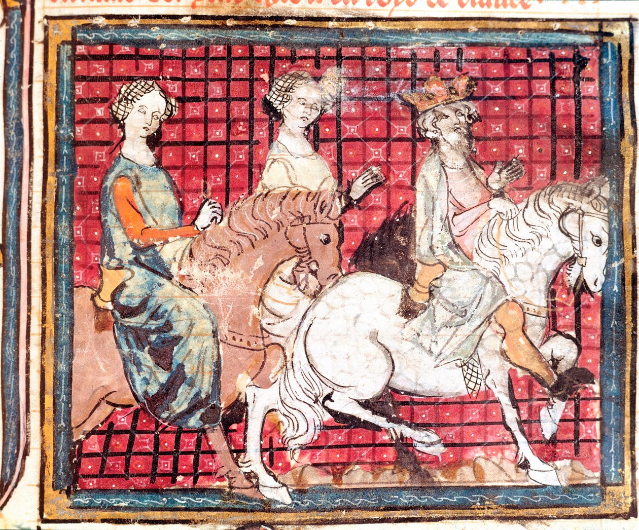 Król Franków Chilperic I (543-597) i Fredegonde koń Miniatura z „Grandes Chronicles de France”” 1375-1379 Biblioteka Miejska, Castres autorstwa Unknown artist