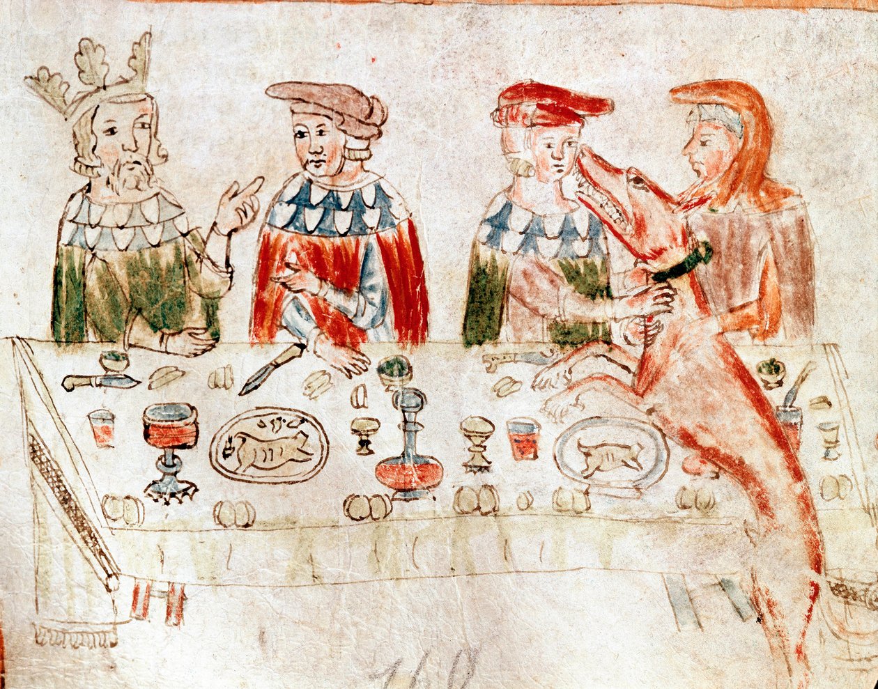 Król Franków Pepin III The Brief (714-768) i jego syn Karol Wielki na bankiecie miniaturowym z XII-wiecznego rękopisu. Wenecja. Biblioteca nazionale marciana. autorstwa Unknown artist